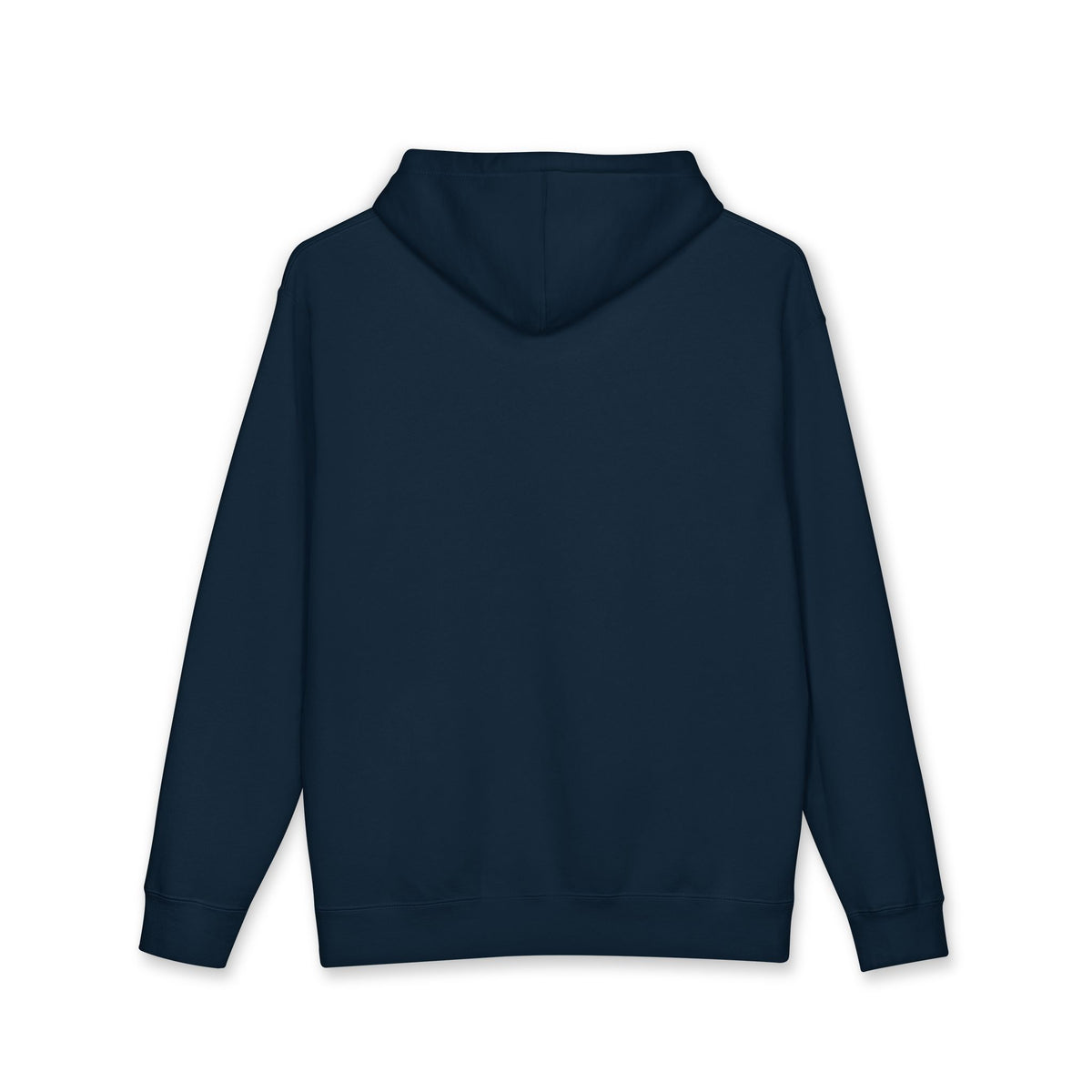 back of navy hoodie, blank on white background