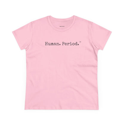 A light pink short-sleeve crewneck t-shirt with the text 'Human. Period.